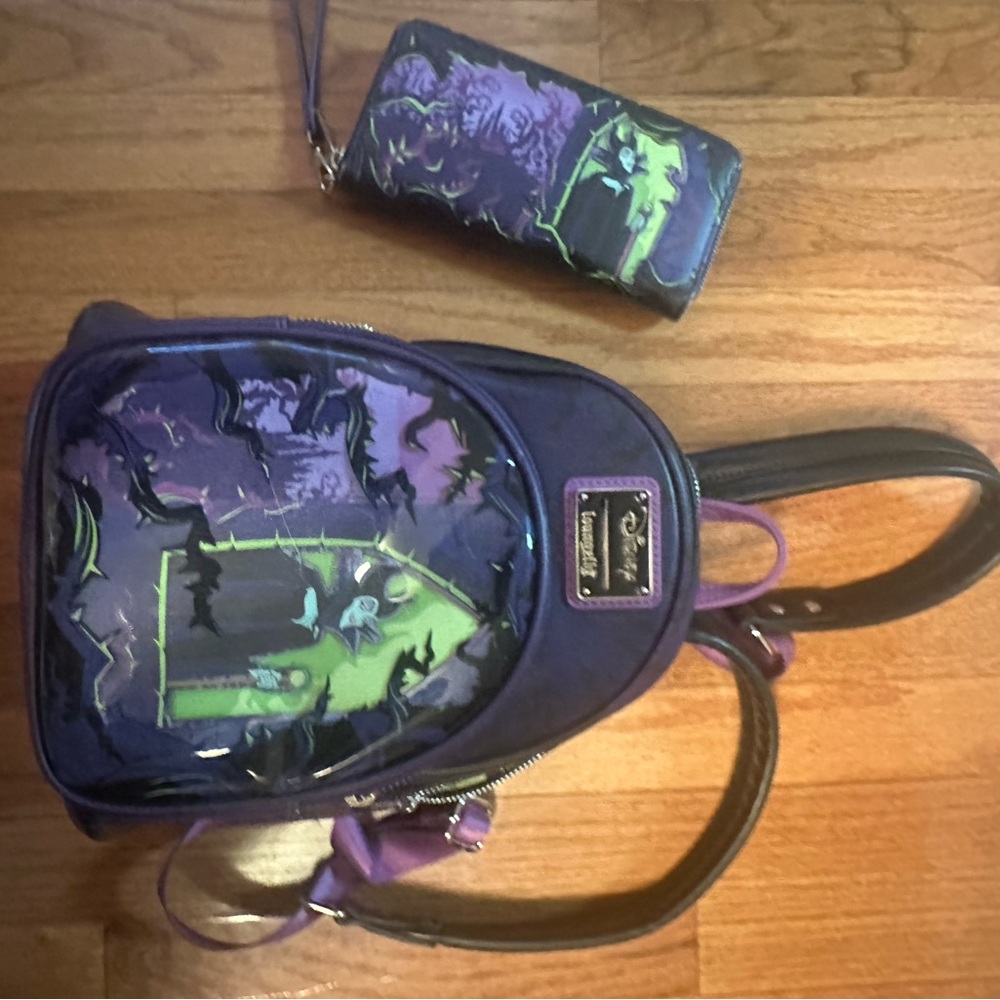 Disney maleficent loungefly glow backpack wallet included